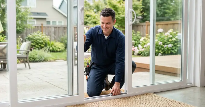 technician diagnosing a sticking patio door in Ingersoll