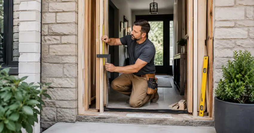 exterior door installer assessing rough opening in Oxford Village, Ingersoll