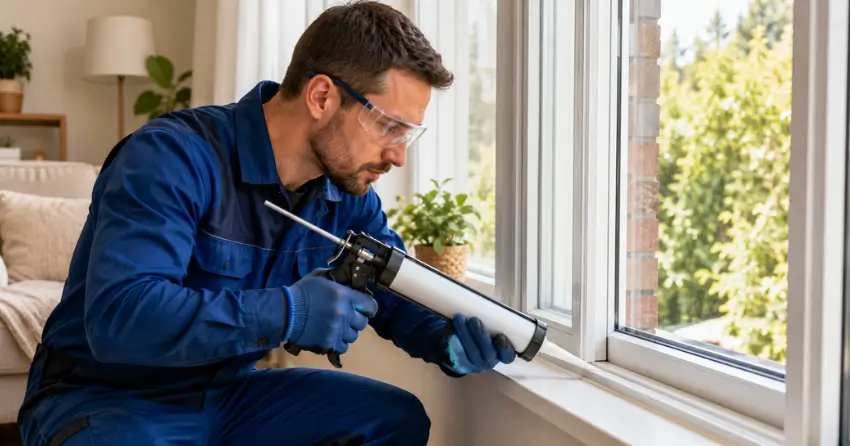 technician repairing window seal and frame in Ingersoll