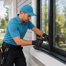 A replacement door squared and sealed in place
